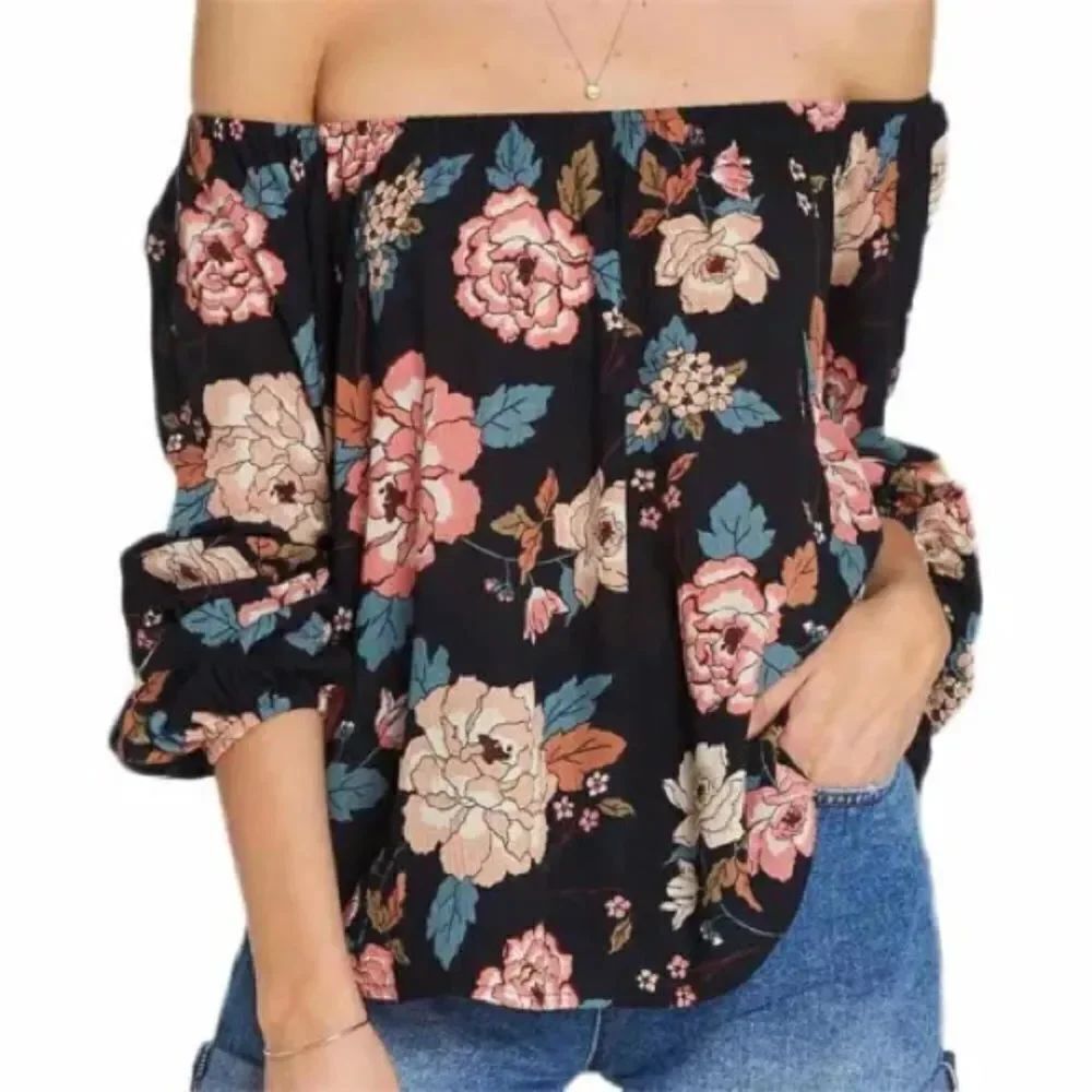 ✨Billabong Mi Amore Floral Print Off-The-Shoulder Sz Medium Top✨